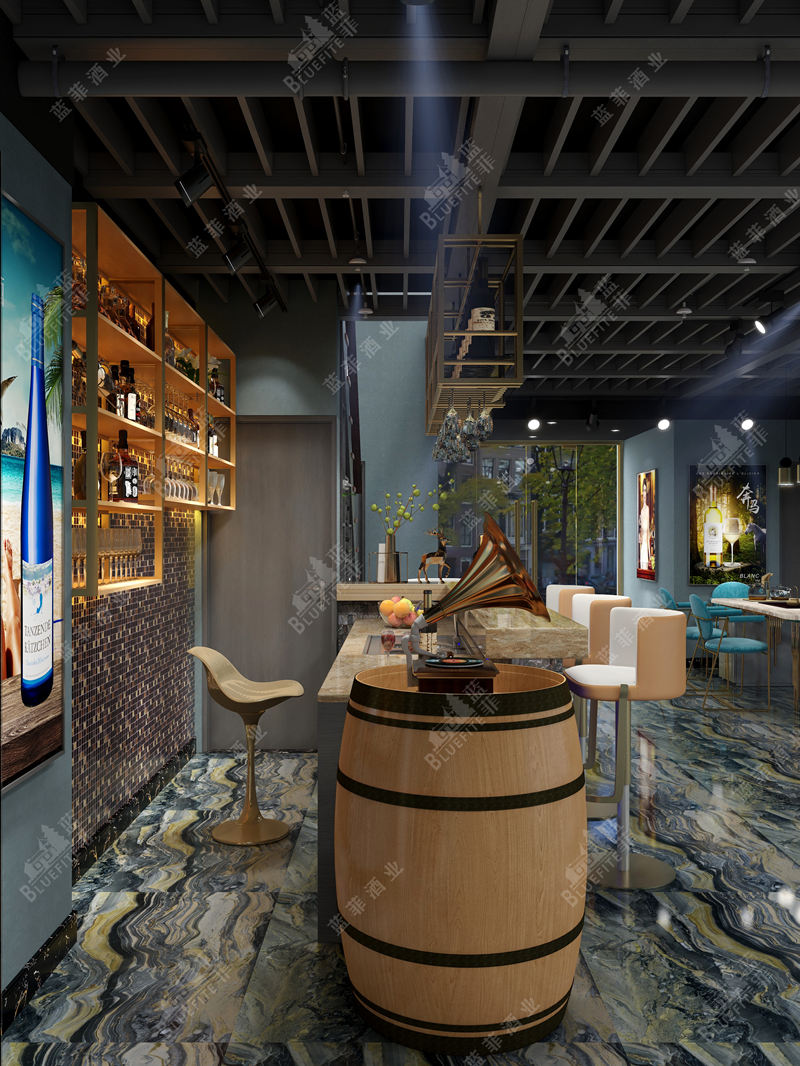 蓝菲红酒加盟店装修风格效果图